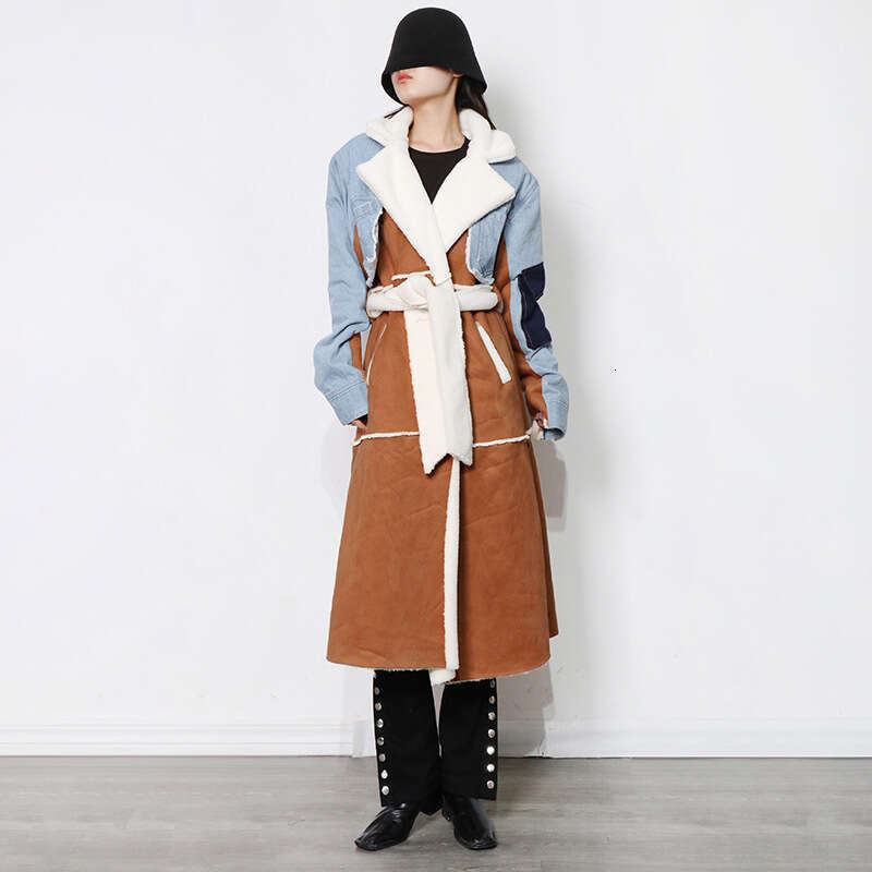 Loose Large Size Cotton Jacket Trendy 2025 Autumn Winter Patchwork Fleece Lined Thick Warm Medium Length Lamb Fur Coat Women