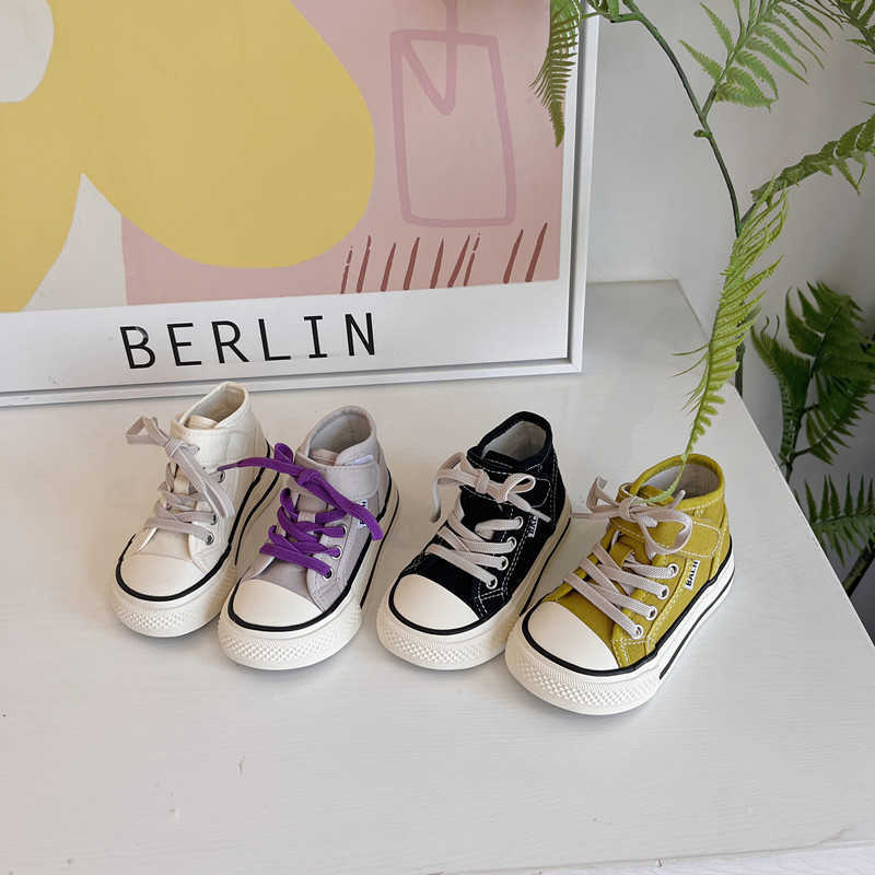 2023 Autumn New Childrens High-Top Canvas Shoes Korean Style Boys and Girls Mango Toe Casual Sneakers Baby Cloth Shoes Soft W251105