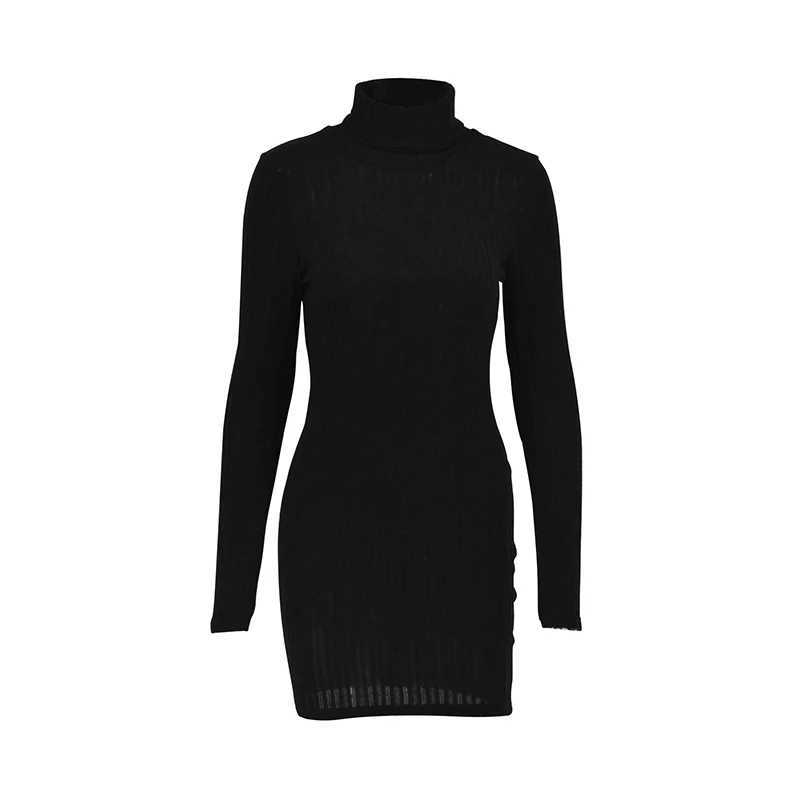 Women Dresses Elegant Party Autumn Winter New Turtleneck Long Sleeves Sexy Sheath Mini Dresses Bodycon Club Knitted Dress J251105