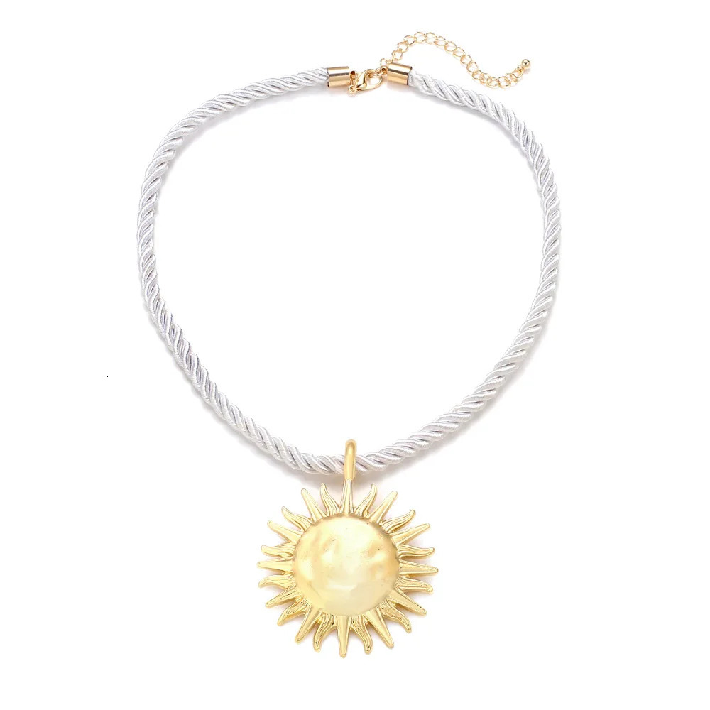 ZAA Vintage Metal Sun Flower Pendant Necklace for Women Rope Chain Collar Jewelry Beach Party Fashion Accessories Gift 251031
