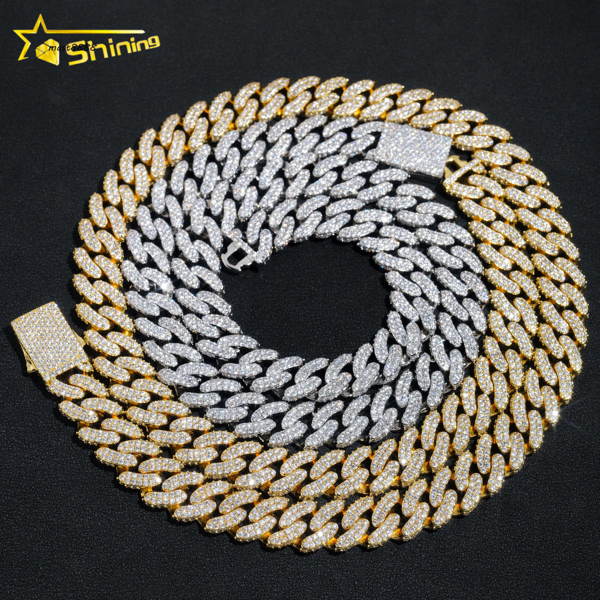 Wholesale Price Men Fashion Cuban Chain Hip Hop 13MM 2Rows Iced Out Brass Zircon Diamond Cuban Link Chain