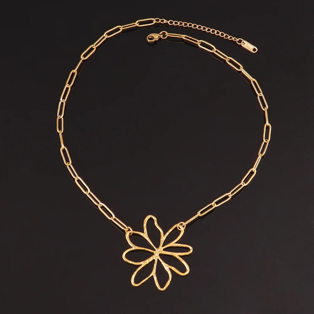 316L Stainless Steel Big Flower Pendant Necklace For Women Fashion Flower Charms Chain Necklaces Women Jewelry Gift 251031