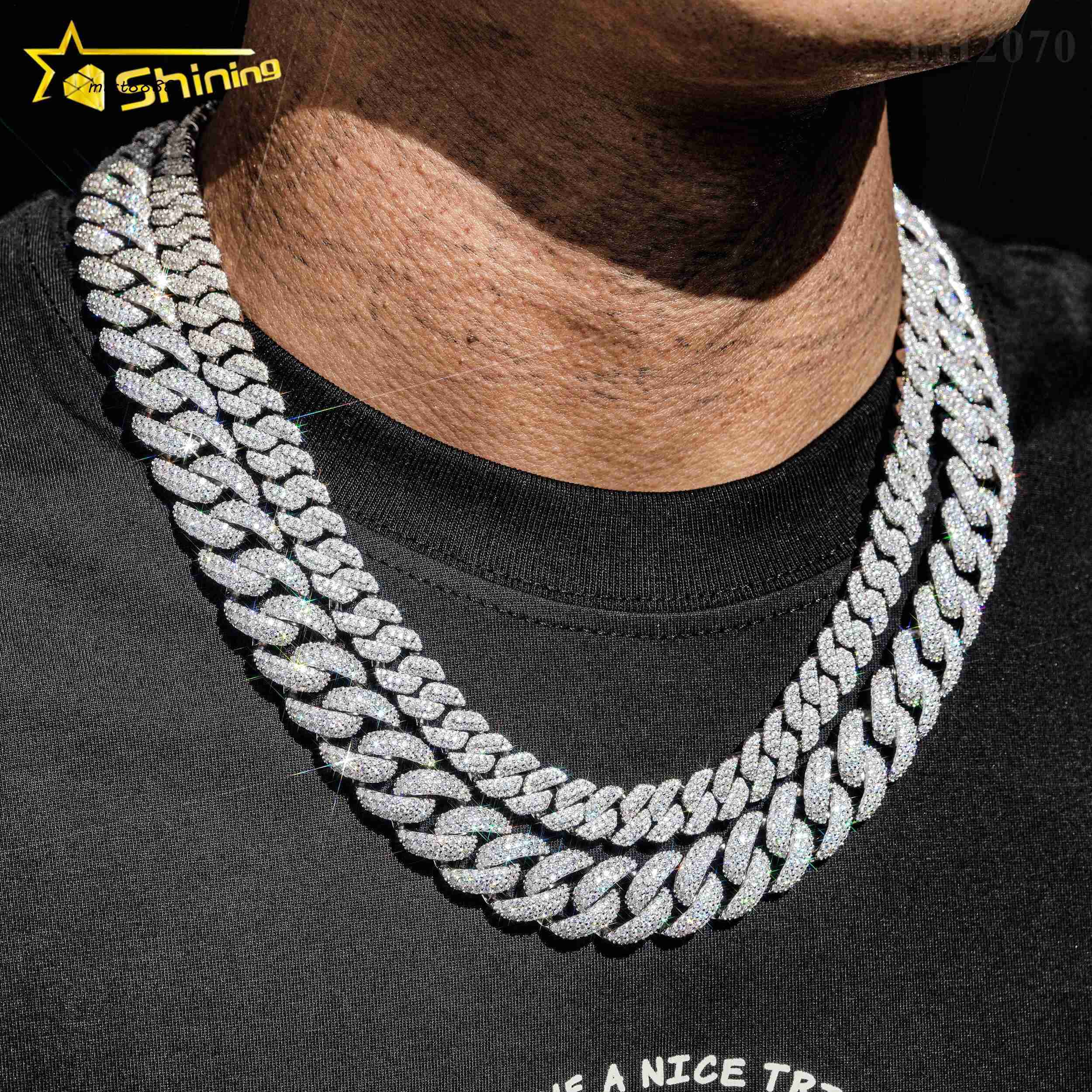 Fine Jewelry Hip Hop Necklace Gold Plated 925 Silver 10MM VVS Moissanite Cuban Link Chain