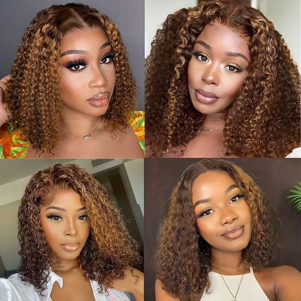 250% Density Glueless With Transparent Front - Natural Brown Blonde Ombre Highlights, Pre-Cut Pre-Plucked Hairline, Deep Wave Human 13X4 Lace Hair Wig
