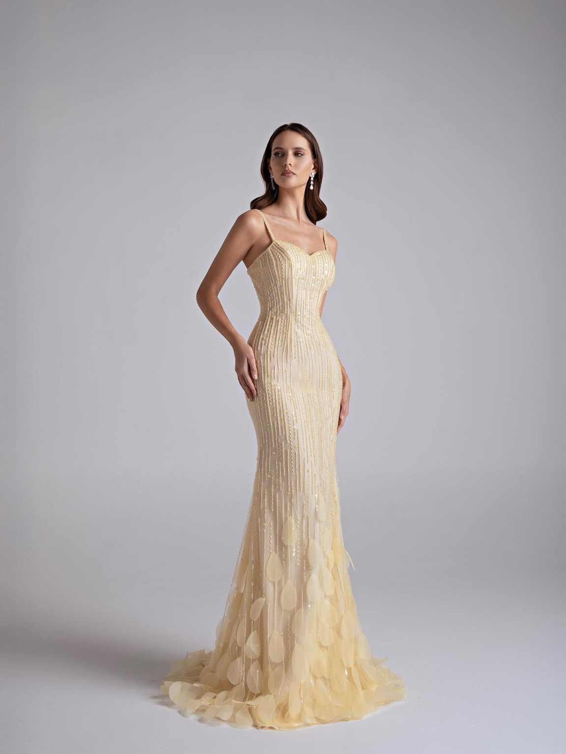 Sexy Gold Sequin Evening Dresses for Women Luxury Crystal Beaded Prom Dress with High Slit Formal Party Mermaid Gown for Gala