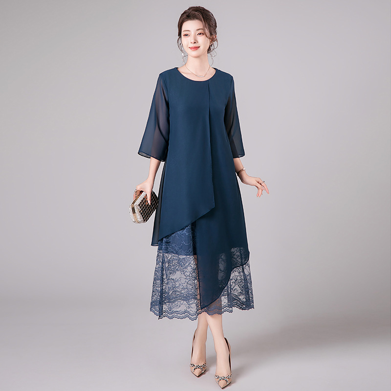 Plus Size Chiffon Dress 2025 Autumn New Slimming Belly Covering Fashionable Age-Reducing Party Trendy Dress 241010