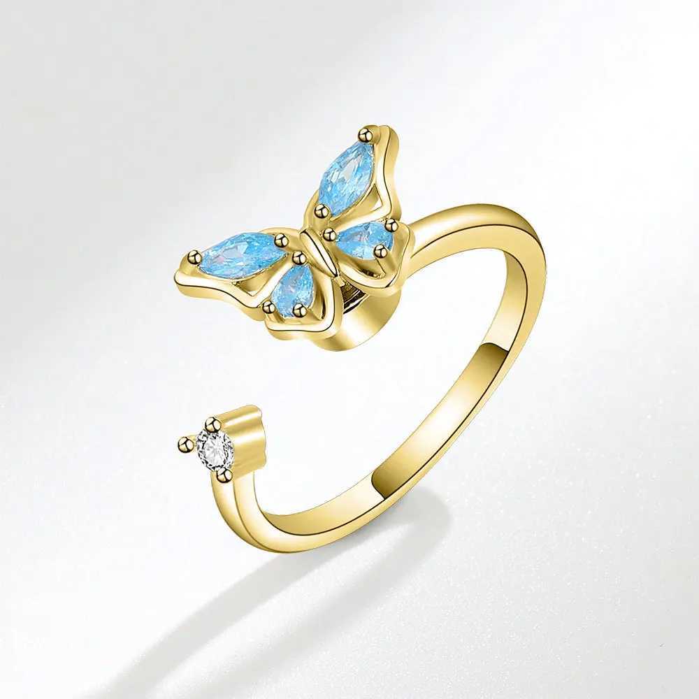 SMJEL Fidget Spinner Ring Anxiety for Women Multiple Crystal Flower Eye Butterfly Animal Ring Rotate Anti Stress Wedding Jewerly Z250407