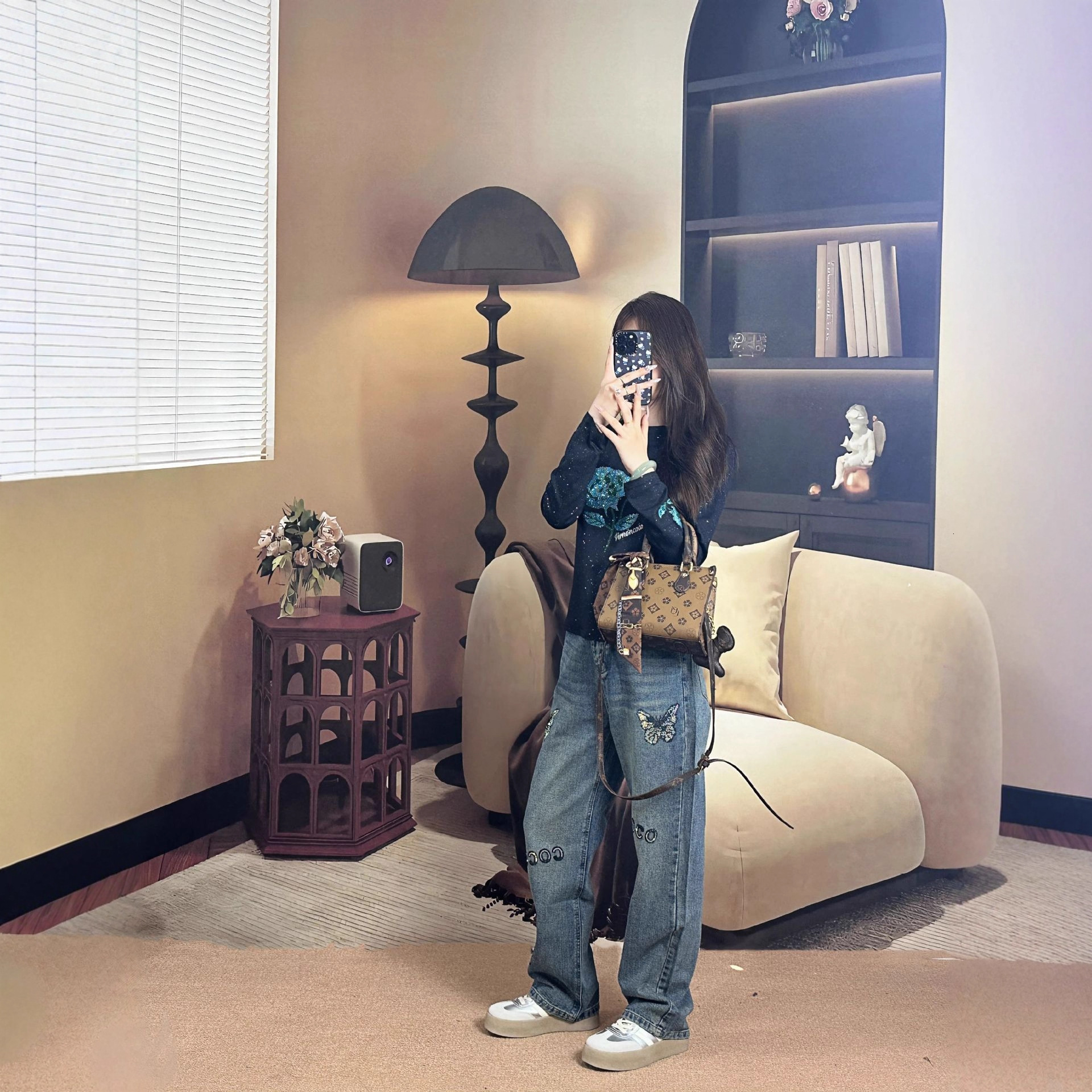 Spring Summer New Design Sense Butterfly Rhinestone Fashionable Elegant Straight Wide-Leg Jeans Daily Versatile Pants Women's Clothing ddmymoon