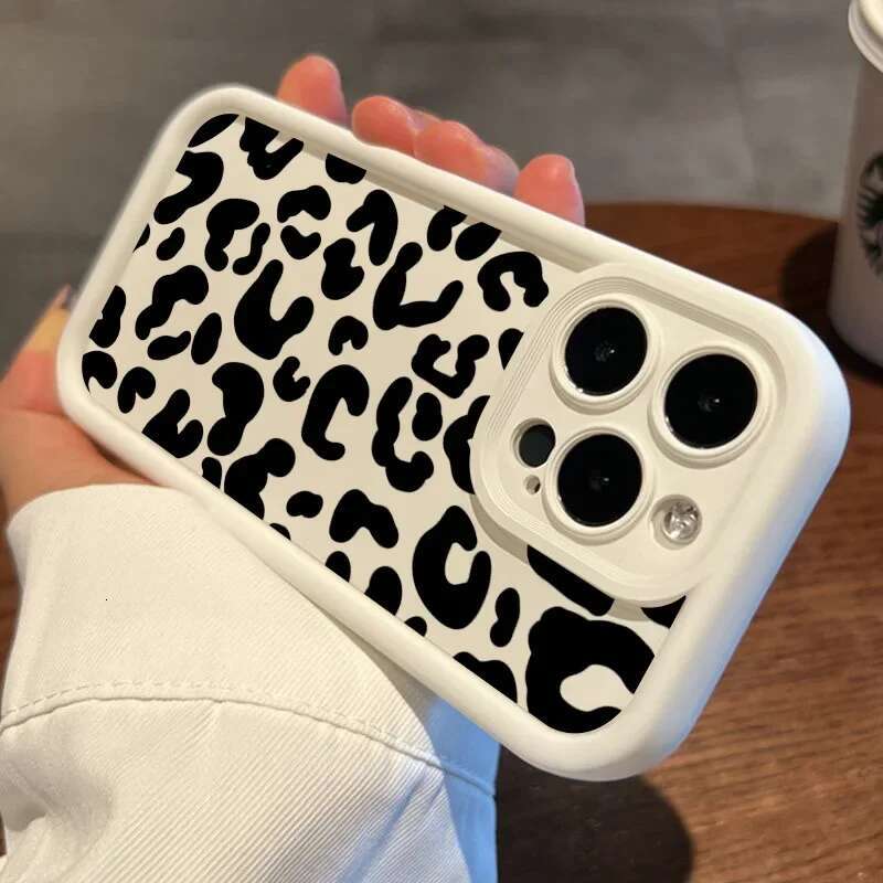 Black Leopard Print Pattern Silicone Phone Case For iPhone 11 12 13 14 15 16 Pro Max 16E X XS XR 7 8 Plus SE 2 Shockproof Cover
