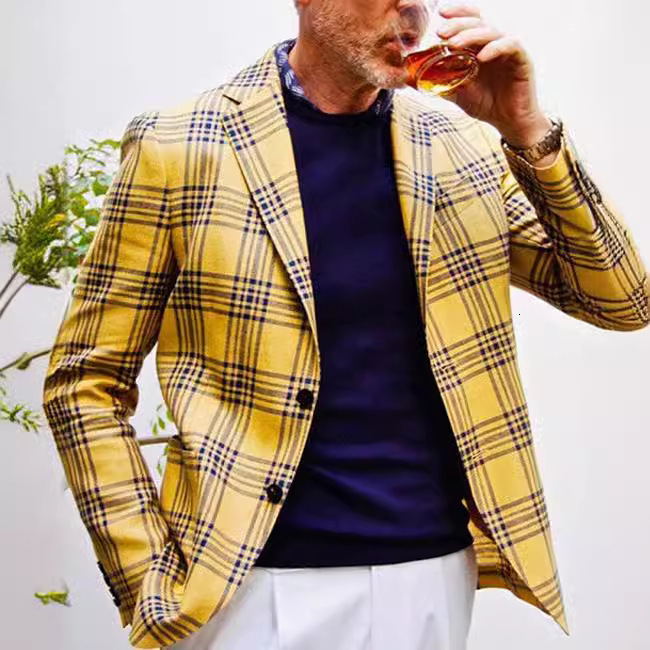 Mens spring top business casual double button printed suit jacket mens suit plus size casual