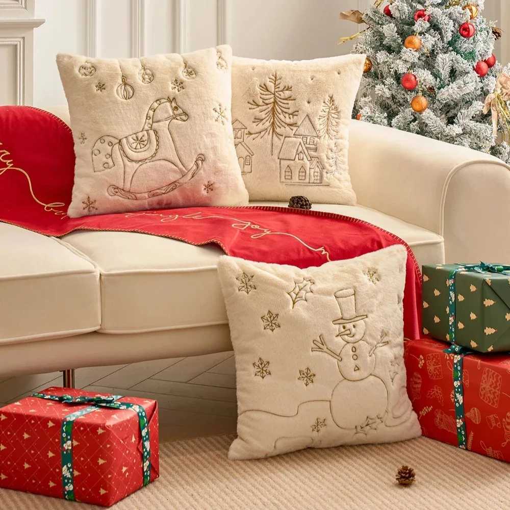 Simple Pillow Case Hristmas Solid Color Embroidery Pillow Cover Modern Simplicity Skin Friendly Joyful Celebration 1pcs Cases Y251105