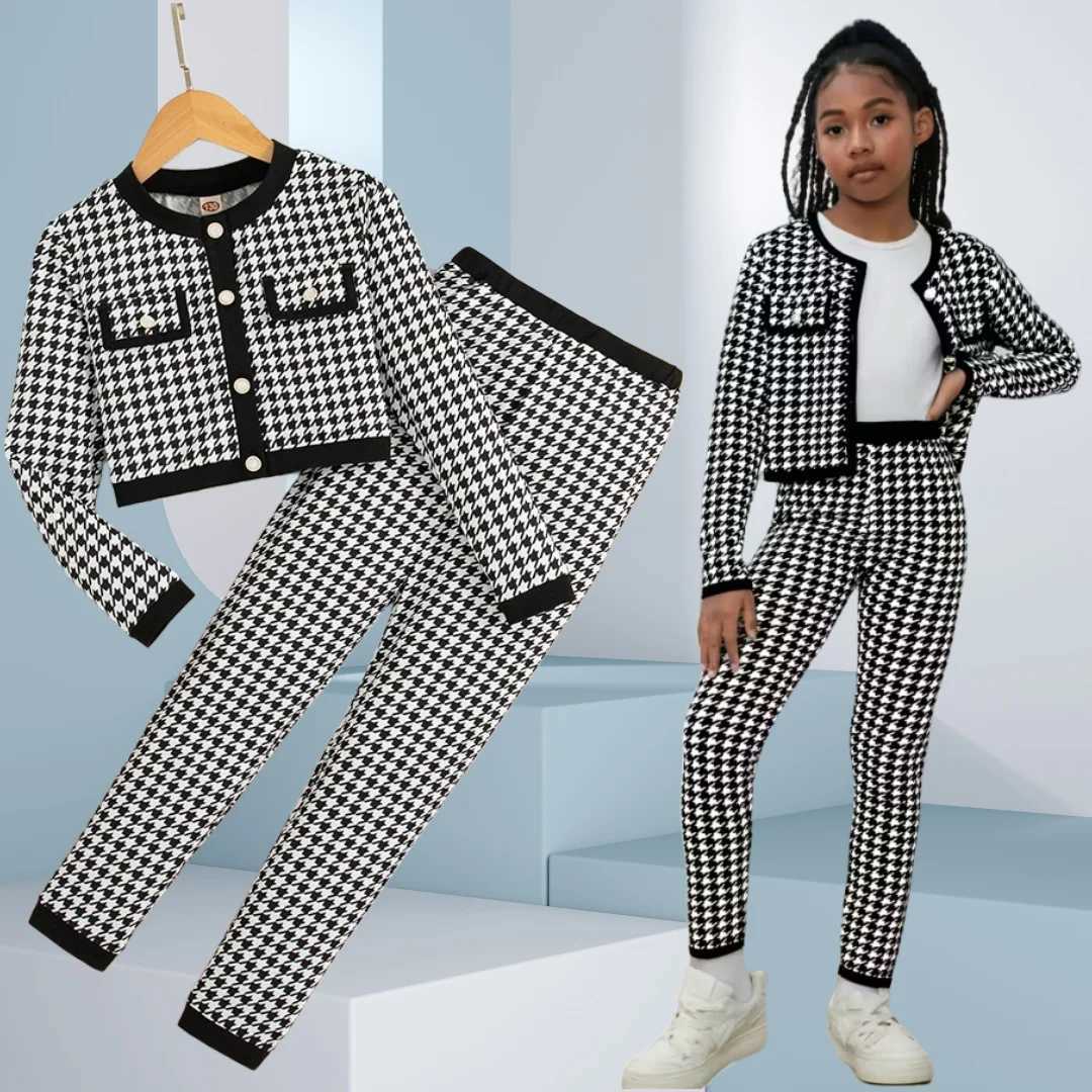 2pcs Set of Girls Outfits Long Sleeves Button Cardigan Jacket Pants Youngsterss Clothing For Spring/Autumn Casual Wear 5-14 Y251105