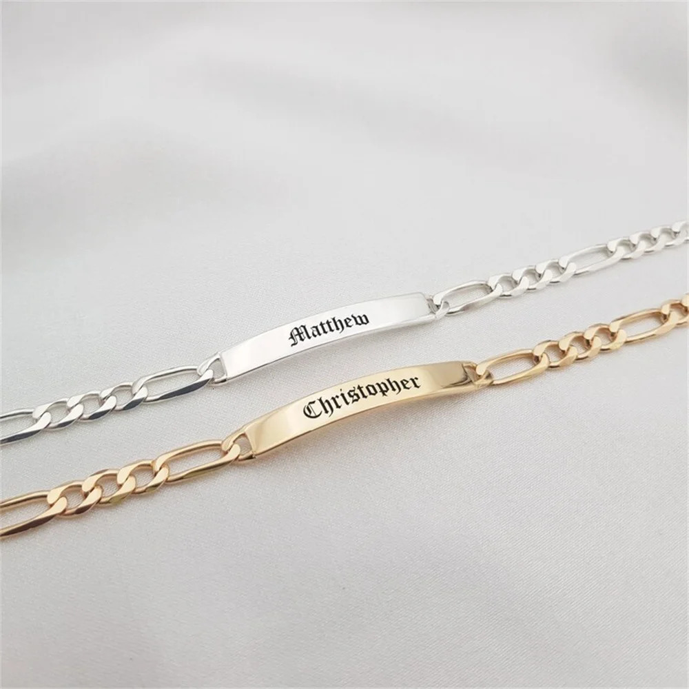 Fashion Customized Words Bracelet For Women Stainless Steel Figaro Chain Custom Engraving Nameplate Name Bracelets Bangle Gift 250327