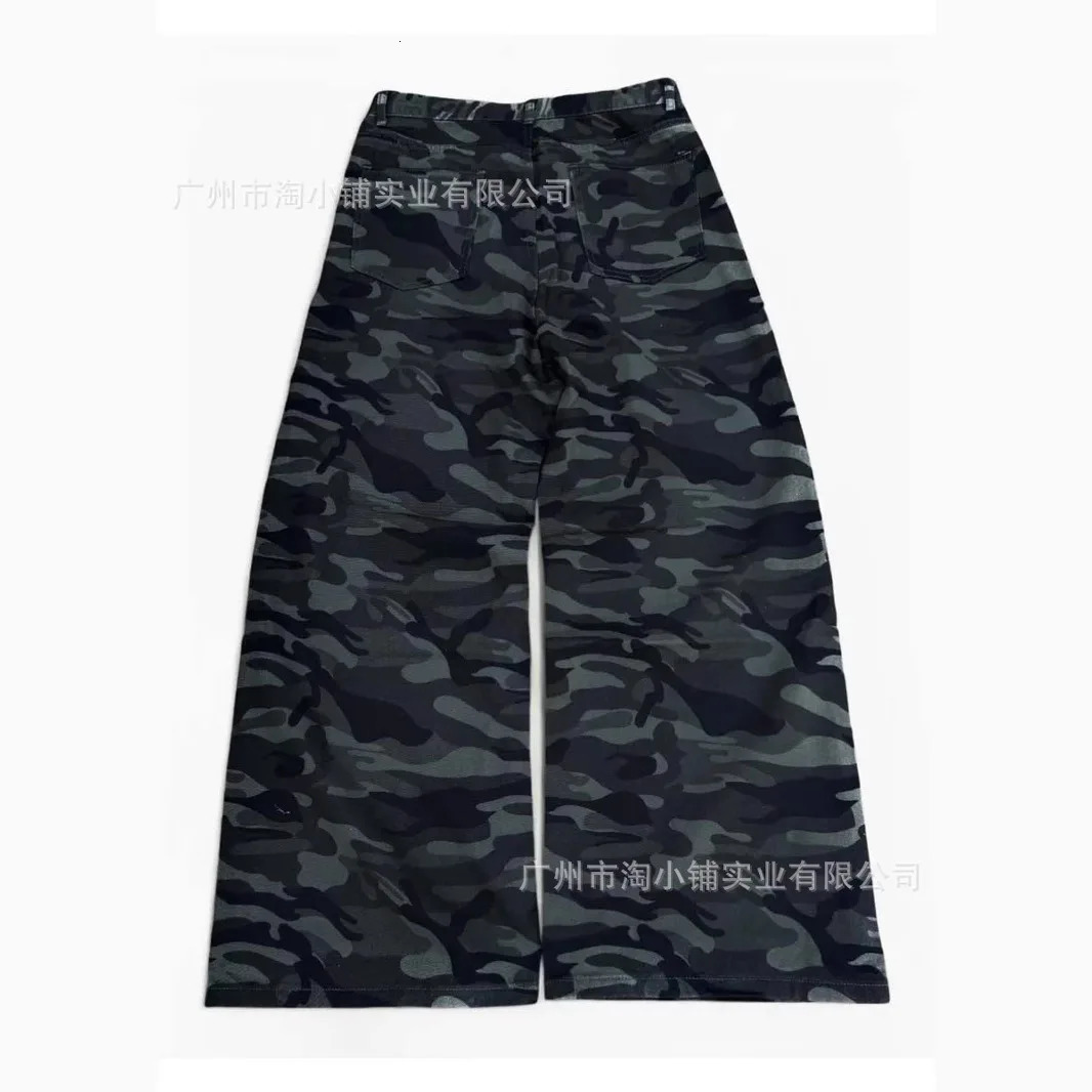 Spring Product American Retro Street Camouflage Straight Leg Wide Jeans 250403