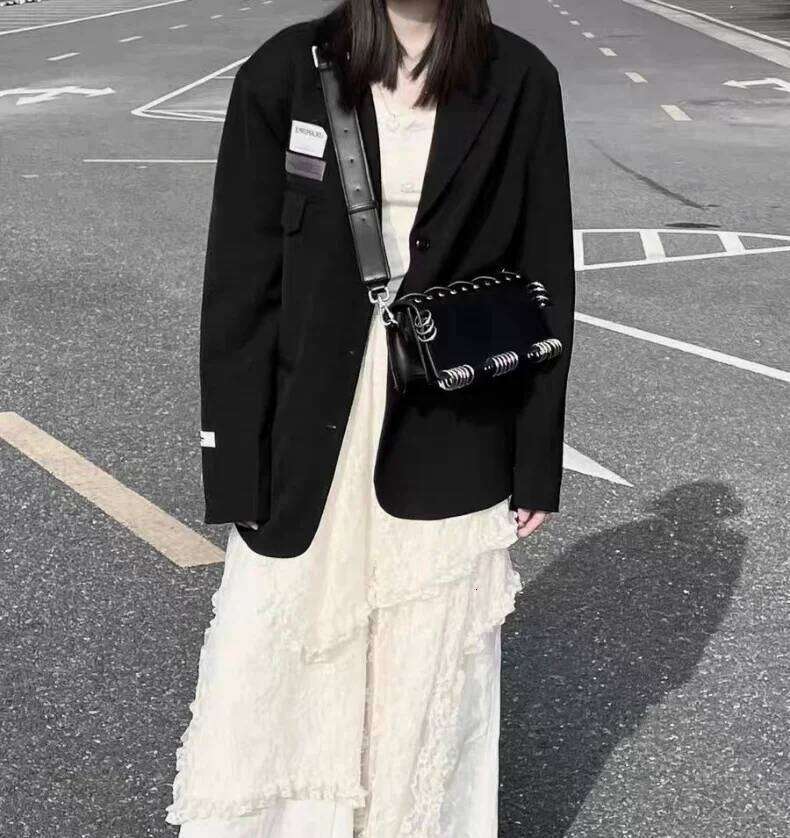 Womens Shoulder Haruku Fashion Gothic Casual Black Chains Circle Handbag Hot Girls Pu Leather Ladies Motorcycle Bag Sac St1105