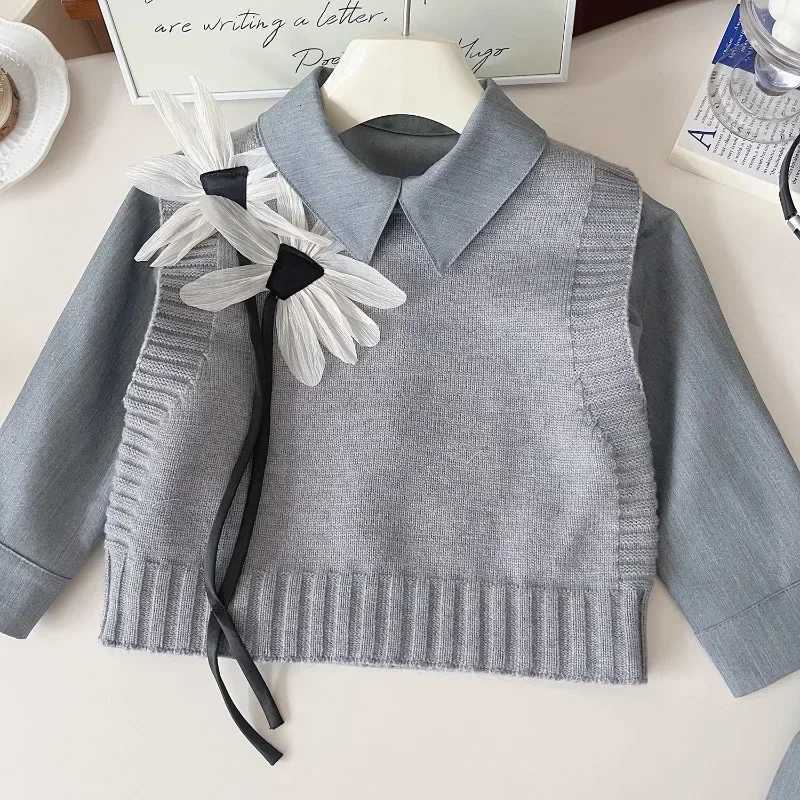 3Pcs Girls Clothing Sets Autumn Spring Knitted Sweater VestShirtsPleated Skirt Fashion Korean Children Princess Suits 2-7Yrs Y251105