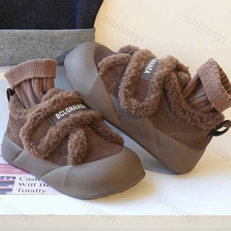 Children Cotton Shoes Winter Thicken Warm Girls Soft Sole Snow Boots Fashion Vintage Lightweight Comfortable Boys Casual ShoesT251105