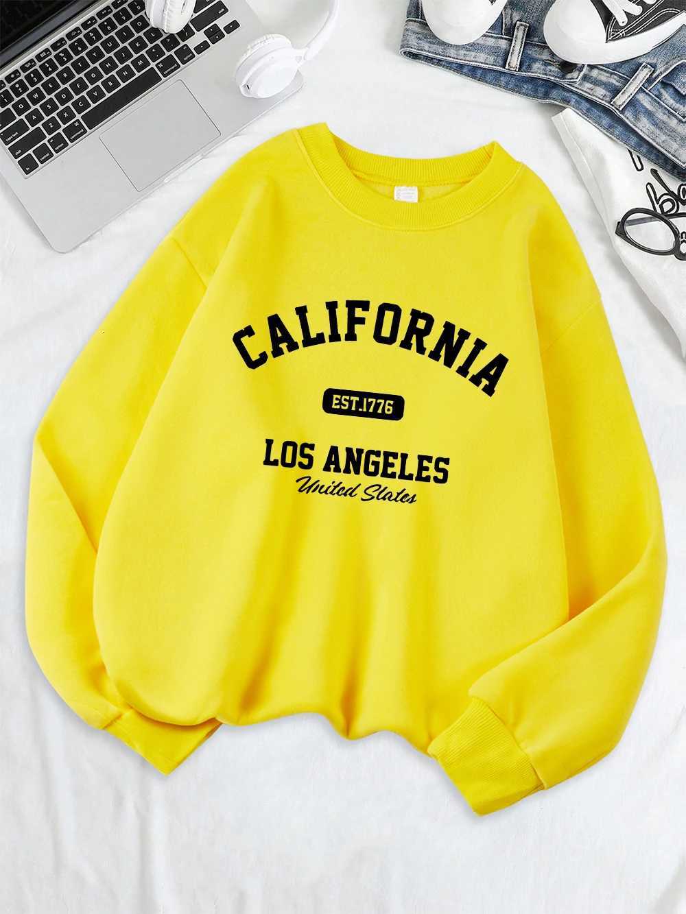 California Los Angeles Est 1776 Prints Sweatshirts Women Crewneck Basics Hoodies Loose Fleece Warm Tops Winter Womans ClothesT251105