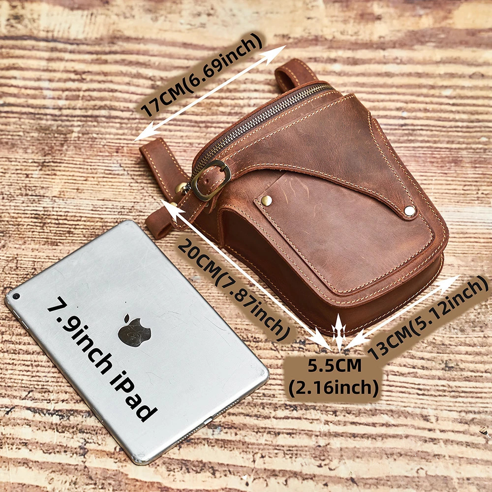 NUPUGOO Genuine Leather Mens Waist Bag Casual Belt Pouch Phone Bag Crazy Horse Leather Fanny Pack Vintage Motorcycle Bag251023