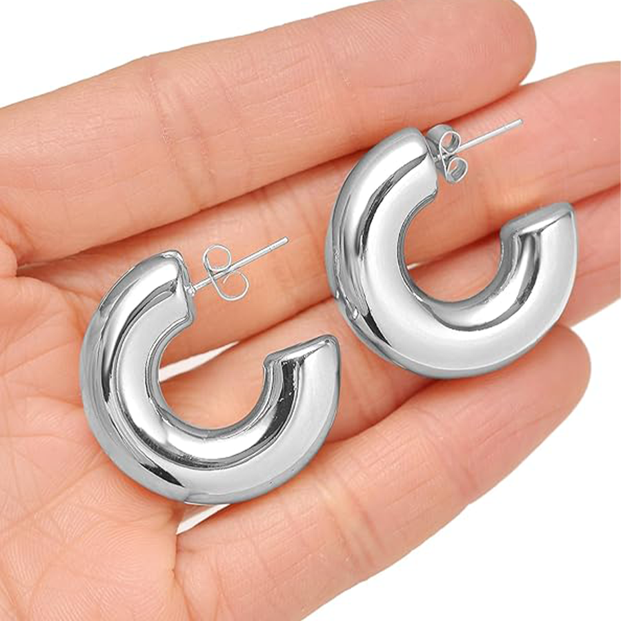 8 Pairs Chunky Hoop Earrings Sets for Women Lightweight Twist CZ Open Huggie Hoops Minimalist Thick Cartilage Hollow Earring Piercing Jewelry Gift Sil