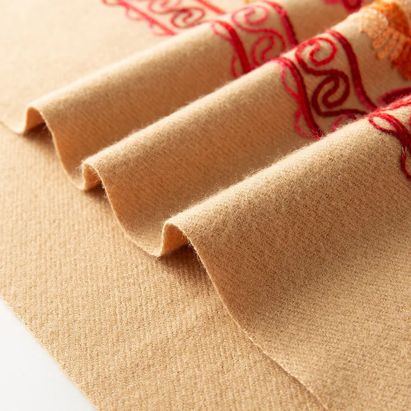 Women Floral Embroidery Cashmere Scarf Winter Warm Shawl Soft Thick Pashmina Foulard Female Tassel Blanket Scarves Wraps 250403