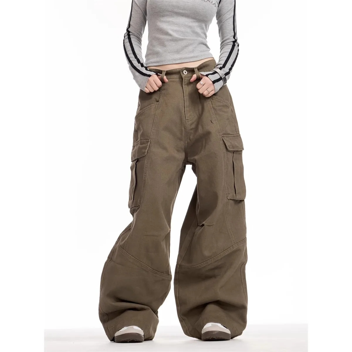 womens retro cargo pants streetwear Techwear Korean Harajuku parachute sports wide leg runners Trousers 250403