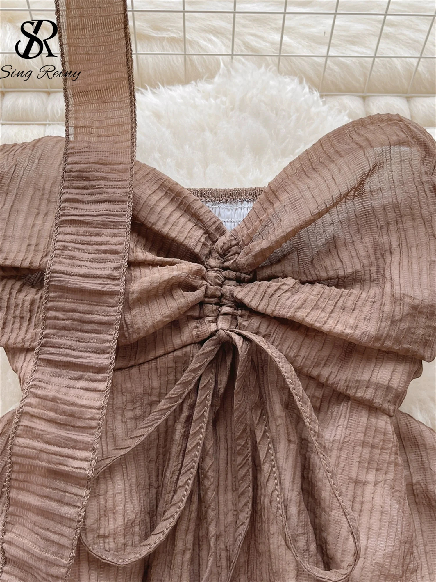 Singreiny Beach Style Chiffon Pipe Top Strap Lace Top Bow Shoulder No Back Fashion Street Clothing Sexy Tank Top 250403