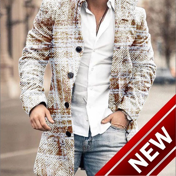 Spring new mens standing collar mid length woolen coat mens casual coat mens clothing