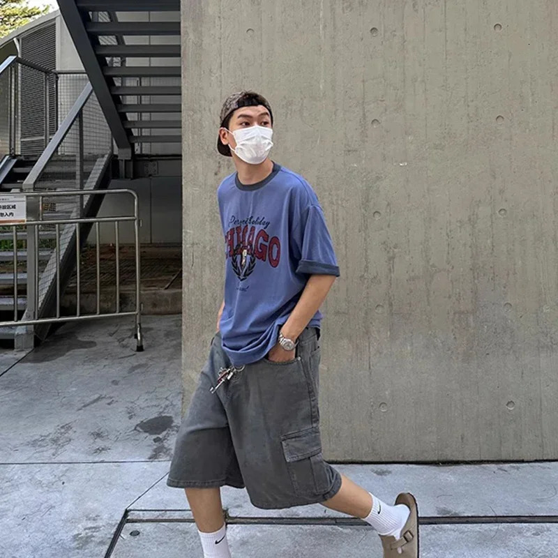 TFETTERS retro washed denim shorts mens casual goods summer Y2K pocket pants mens beach skateboarding clothing mens 250402