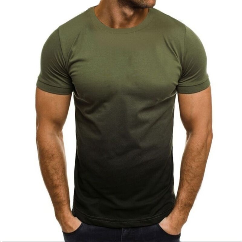 Spring new mens casual sports fashion 3D gradient short sleeved round neck T-shirt for men