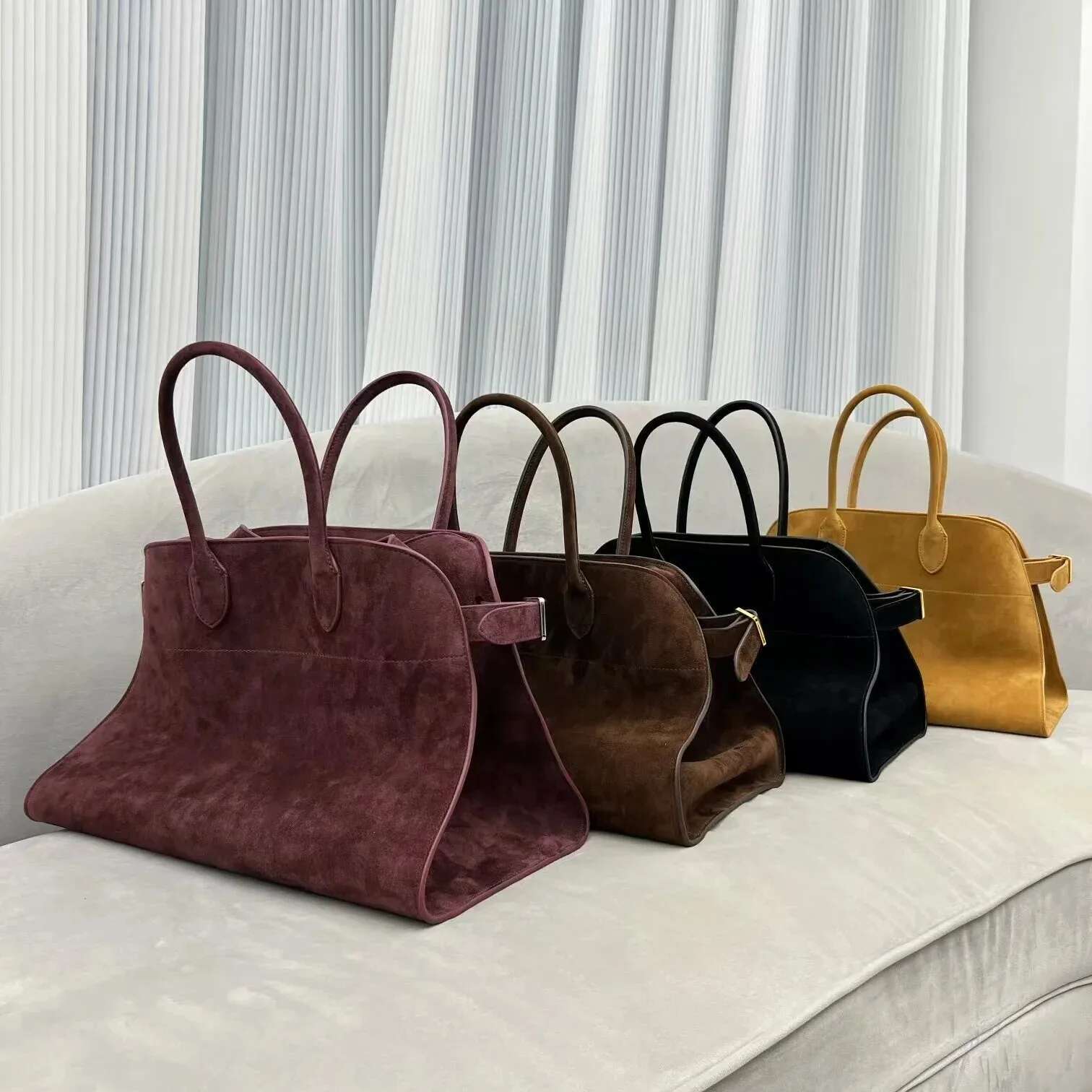 High Quality Margaux 15 Cowhide Handbag Shoulder Margaux15 Soft Genuine Leather Large Capacity Suede Tote Bag