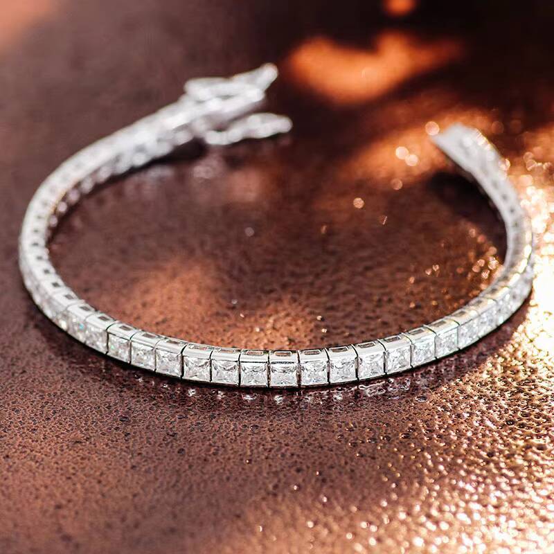 New Princess Cut Moissanite Bracelet Silver 10k 14k 18k Gold Tennis Bracelet Chain Factory Custom Jewelry