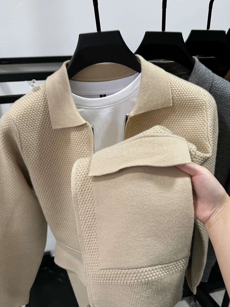 Autumn Winter Cardigan Men Lapel Zipper Sweaters Knitted Solid Color Sweater Coats Casual Jackets Knitwear D478