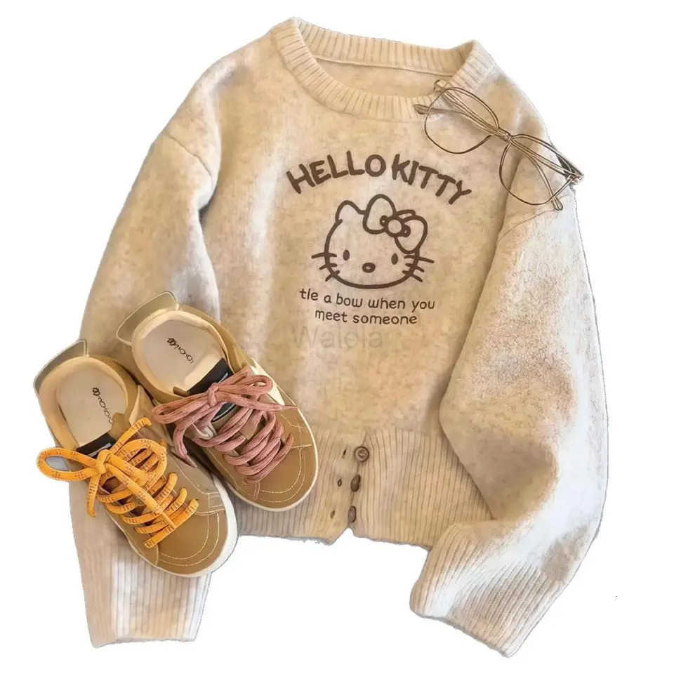 Sanrio Hello Kittys Girls Sweater Autumn Winter New Cartoon Knitted Sweater Bottoming Shirt Jacket Kawaii Childrens Clothing Hoodies H251105