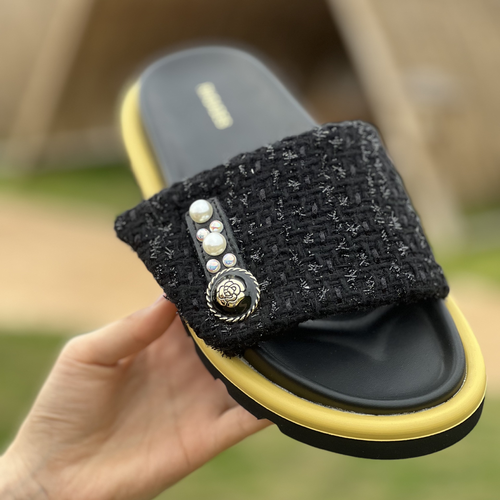 Luodisi 2025 Style Small Fragrance Style Camellia Slippers Platform Thick-Soled Lightweight Shoes Slip-On Sandals Summer Women's Sandals