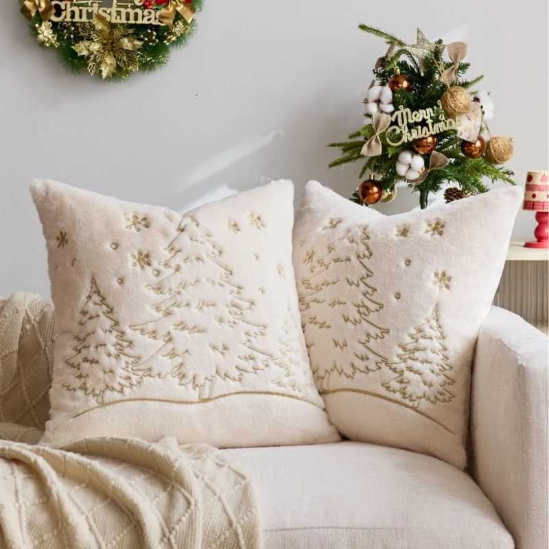 2-piece Gold Silver Christmas Tree Embroidered Cushion Cover 4545cm Modern Velvet Festival Pillow Covers Decorative Home Decor Y251105