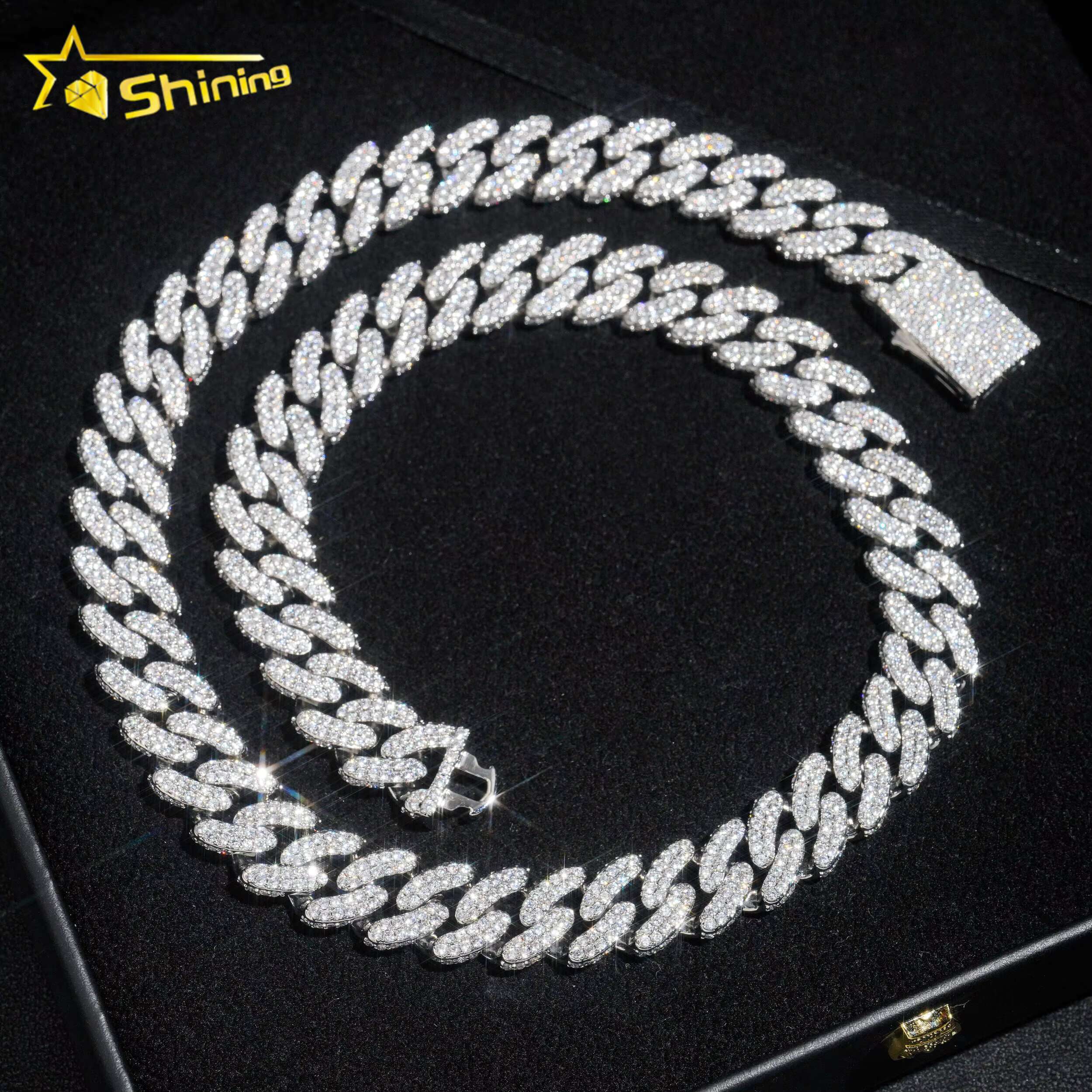 Wholesale Price Men Fashion Cuban Chain Hip Hop 13MM 2Rows Iced Out Brass Zircon Diamond Cuban Link Chain