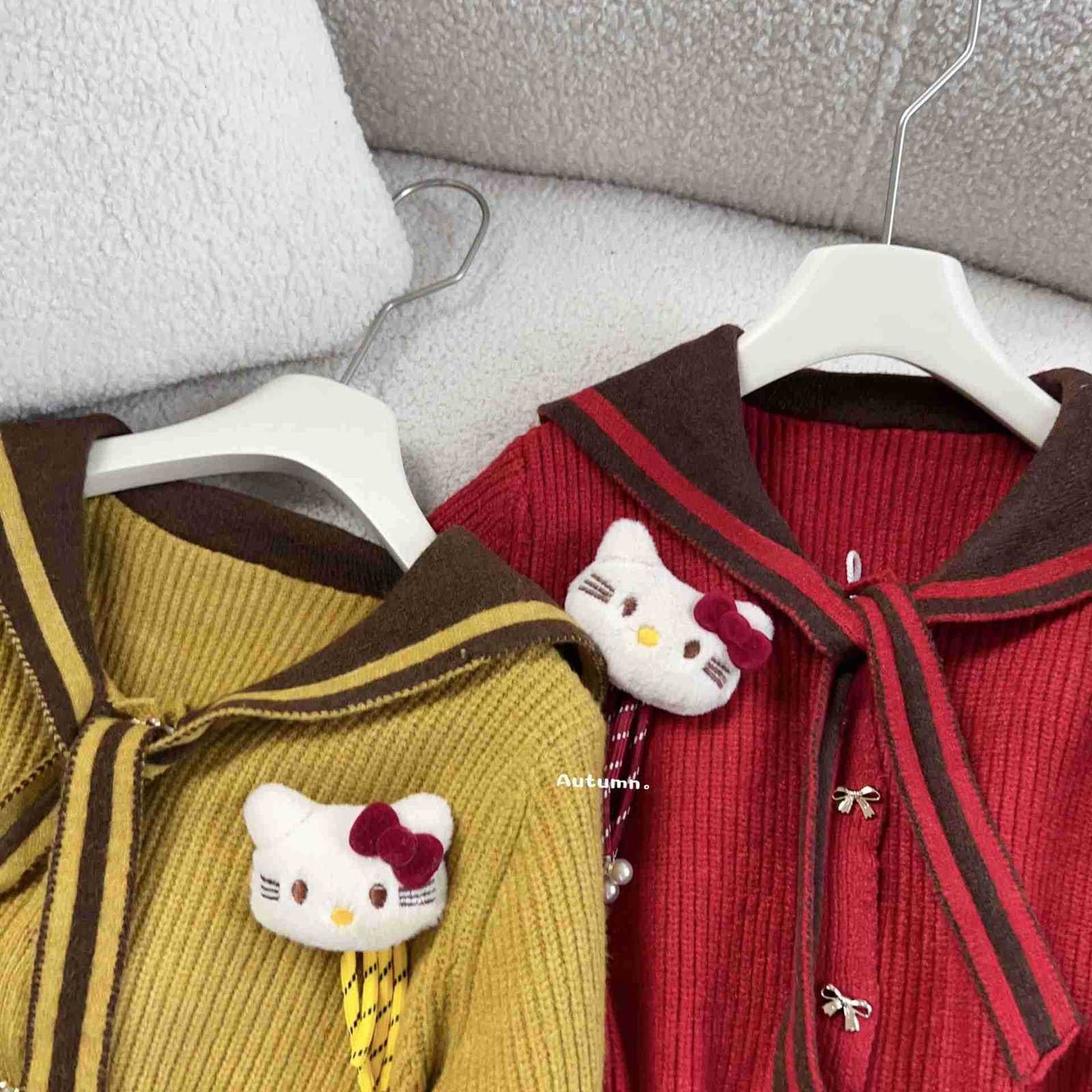 Sanrio Childrens Sweater 2025 Girls Winter New 3598KT Cat Big Kids Korean Style Simple Navy Wind Sweater Cardigan H251105