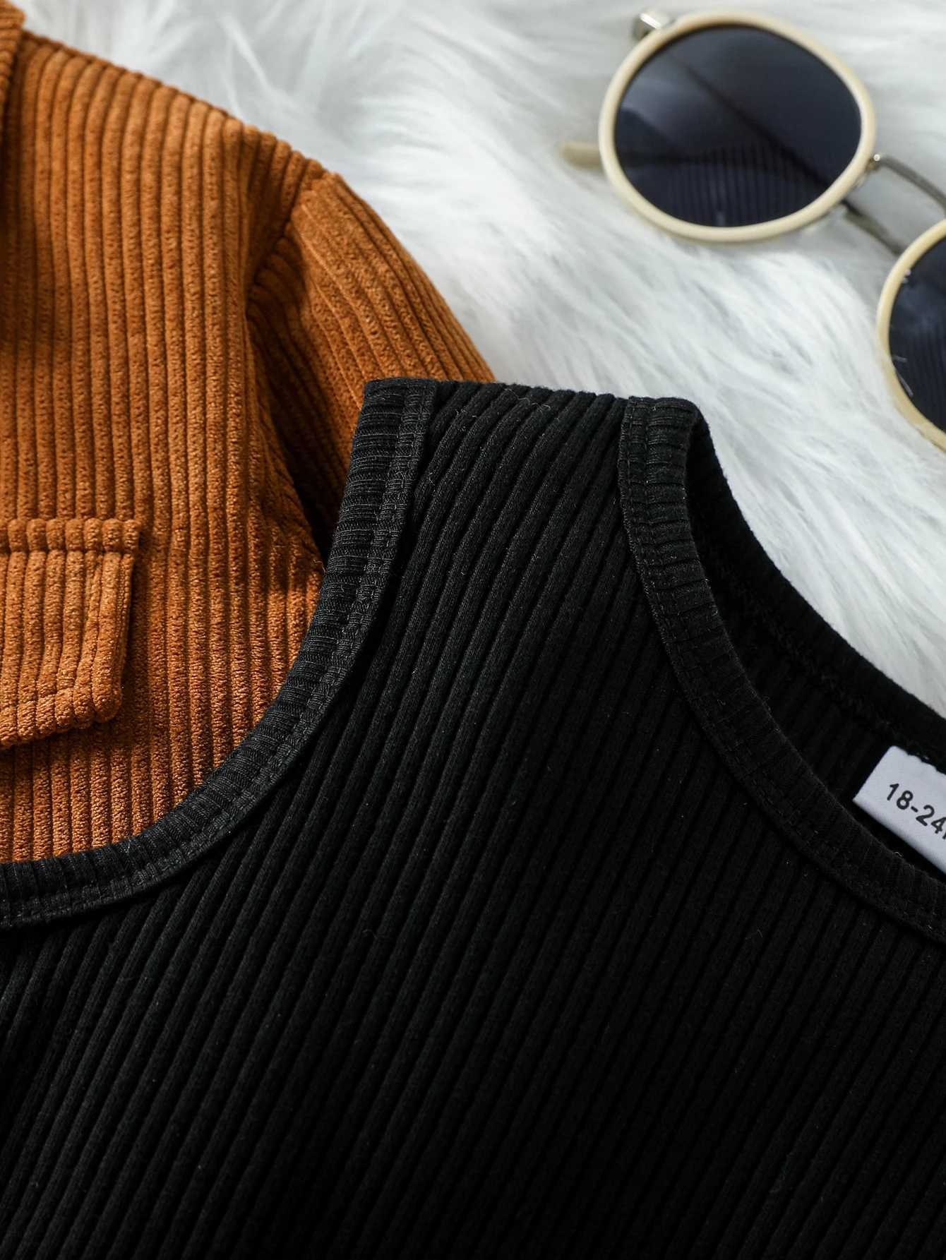 Kids Girls Fall/Winter Outfit Set Dress With Long Sleeve Solid Jacket Coat Children Clothes For 1-6Y Active Suit Y251105