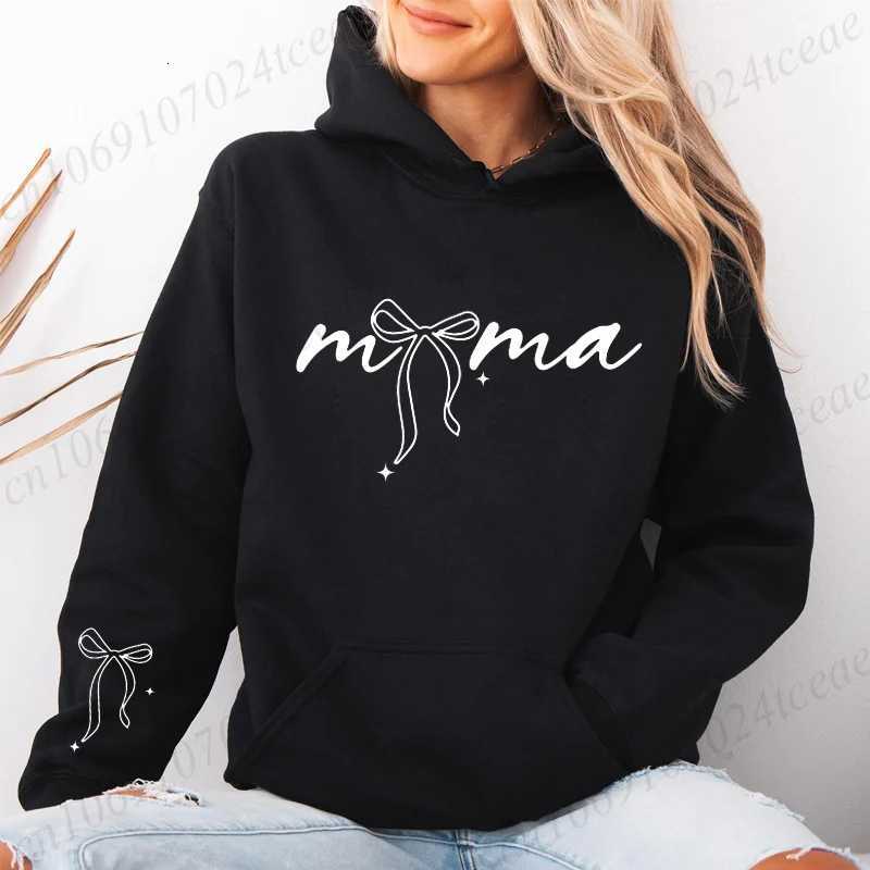Coquette Bow Mama Print Hoodies for Women Casual Long Sleeve Hooded Sweatshirts Hip Hop Harajuku Hoodie Y2k Tops Mom Life HoodieT251105