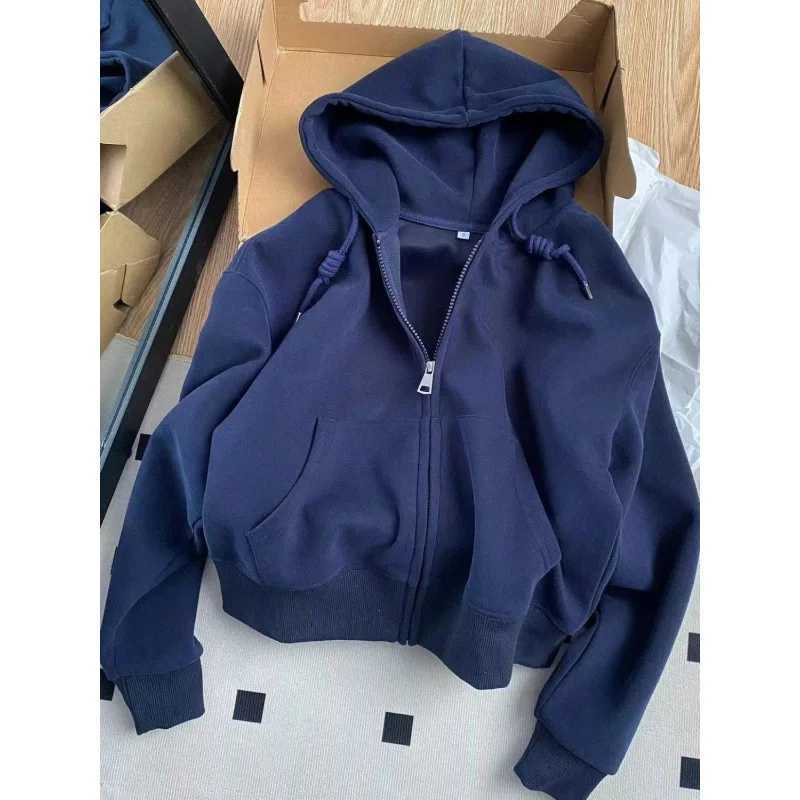 Short Hooded Zip Up Sweatshirt Jacket Women Casual Open Front TopT251105