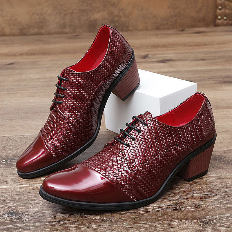 Oversized pointed leather formal heels, 6cm high height men's shoes, hairstylist shoes