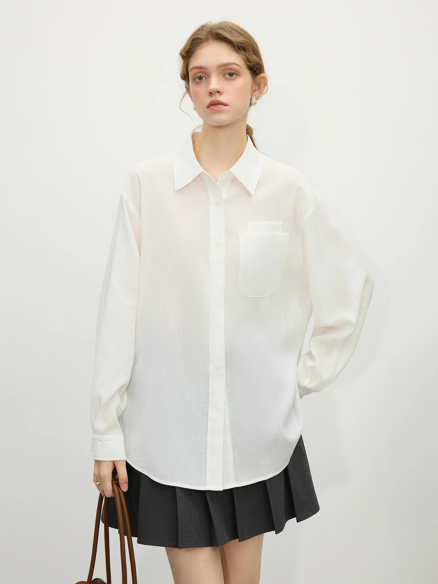 FSLE Women White Casual Shirts 8% Linen Thin Spring Long Sleeve Blouses Office Lady Two-wear Linen Shirt Tops 25FS11265 250402