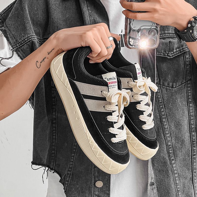 Thick-Soled Bread Niche Design Men's Trendy Korean Version Versatile Skateboard Hong Kong Style Low-Top Sports Casual Shoes