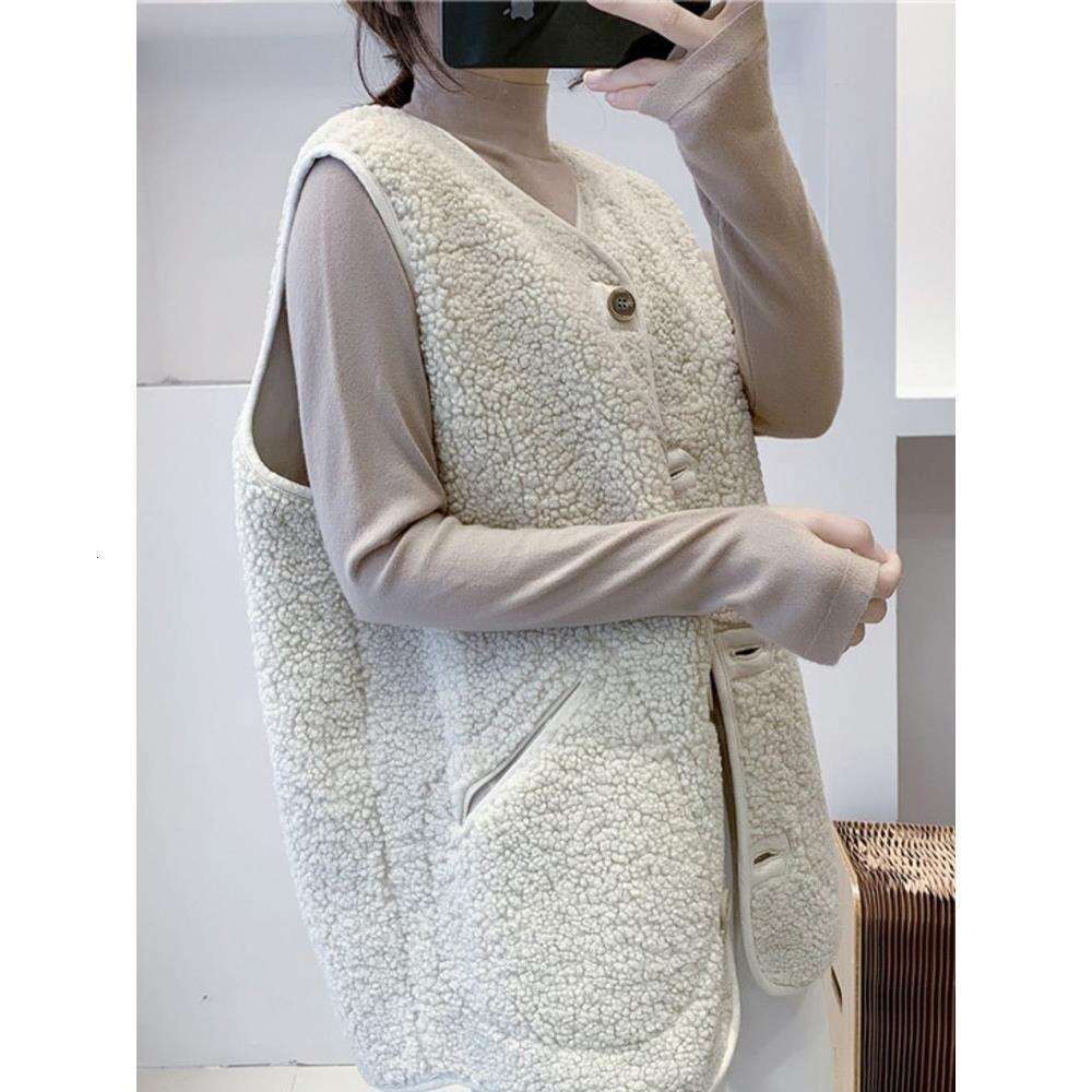 Women's Jacket Autumn Winter New Faux Shearling Fur Loose Korean Style Sleeveless Vest Trendy B5