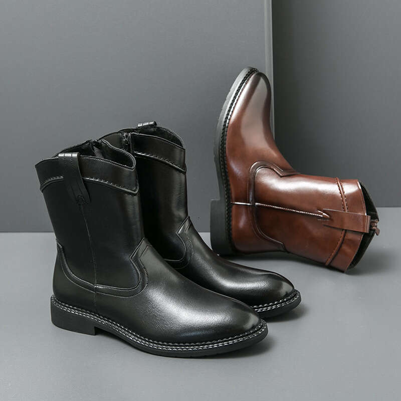 Men's in plus size, new long boots, fashionable high top leather shoes, trendy denim boots