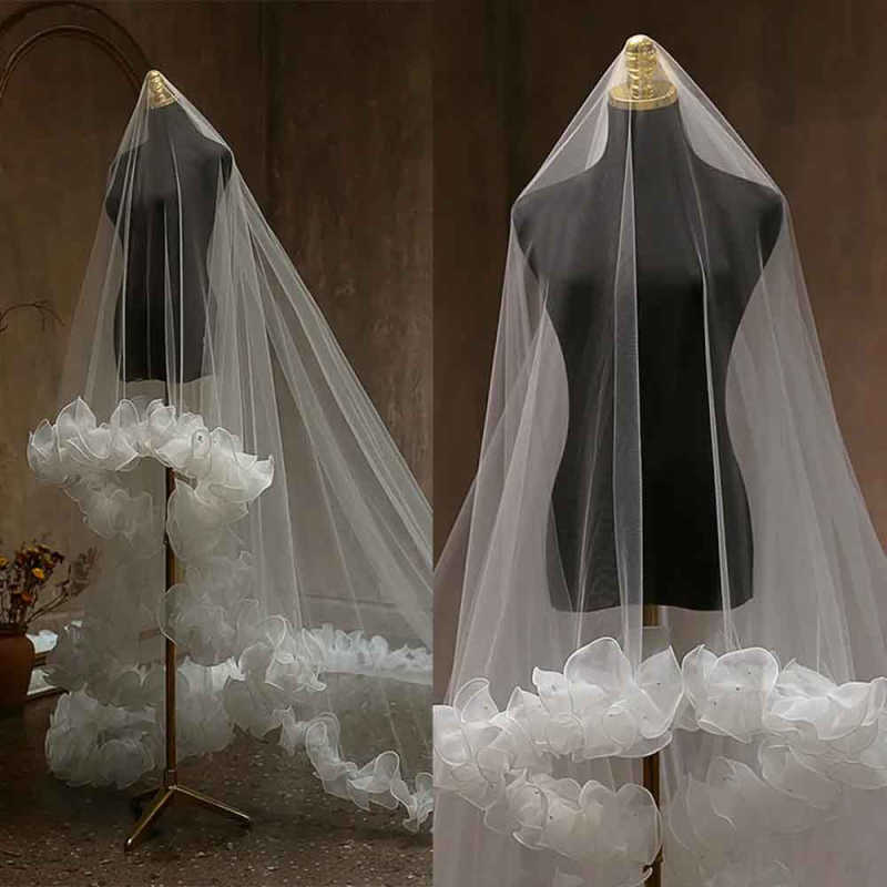 Luxury Bridal Veil 3M Long Cathedral Lace Handmade Slower One Layer With Comb Wedding Veils Customized velo de novia