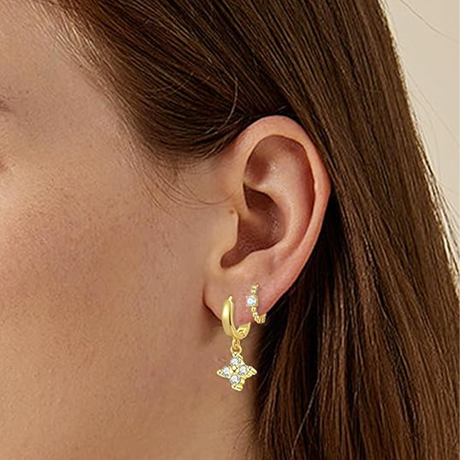 Huggie Hoop Earrings 18K Gold Plated Small Dangle Hoop Earrings Heart Pearl Star Flower CZ Cartilage Earring Sets for Multiple Piercing Stacks Stud Ho