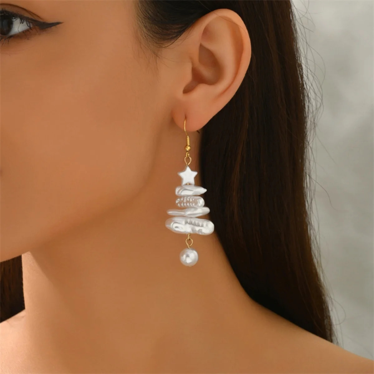 Holiday Xmas Tree Drop Earrings Baroque Irregular Pearl Stacked Star Earring Christmas Jewelry Gift For Women Men 251104