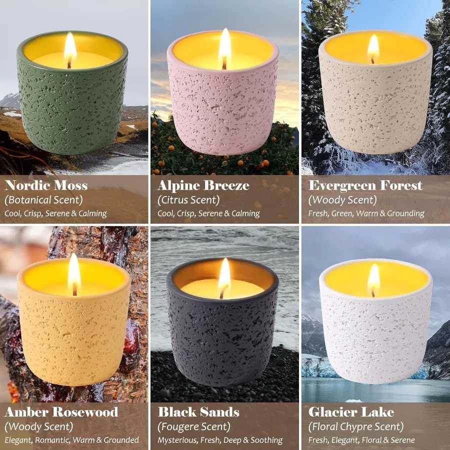 Scented Candle Set of 6 Natural Soy Wax with Essential Oils Long Lasting Aromatherapy Candles in Small Ceramic Jars Perfect for C251105